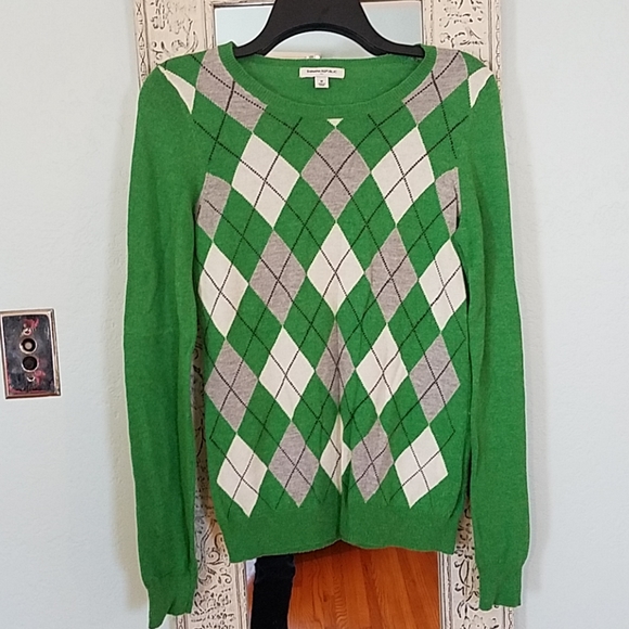 Banana Republic Green Argyle Sweater M 